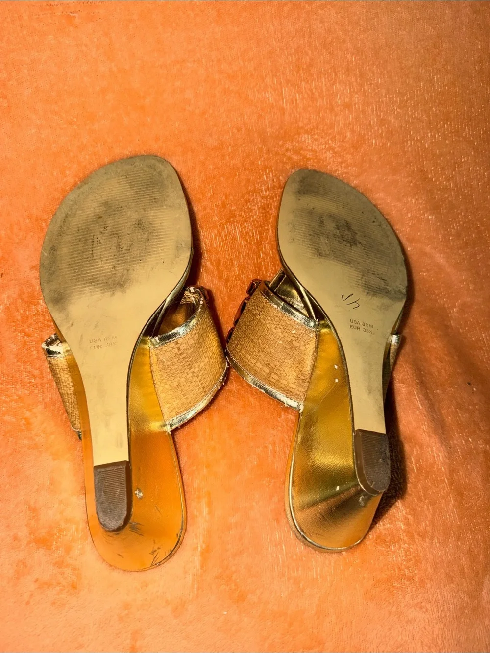 vintage y2k metallic gold - orange jeweled wedge sandals 🧡 touch of nina 8.5 M